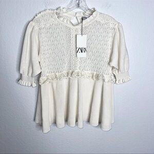 Zara Ivory Textured Blouse